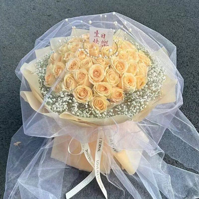汕尾52朵香槟玫瑰满天星，你就是我的全部