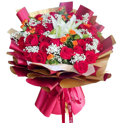 汕尾33朵红玫瑰百合，爱如同花般绽放
